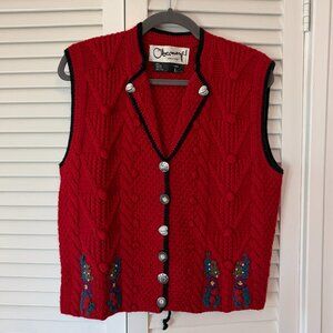 Vintage Obermeyer women's Noel vest large red christmas holiday button wool